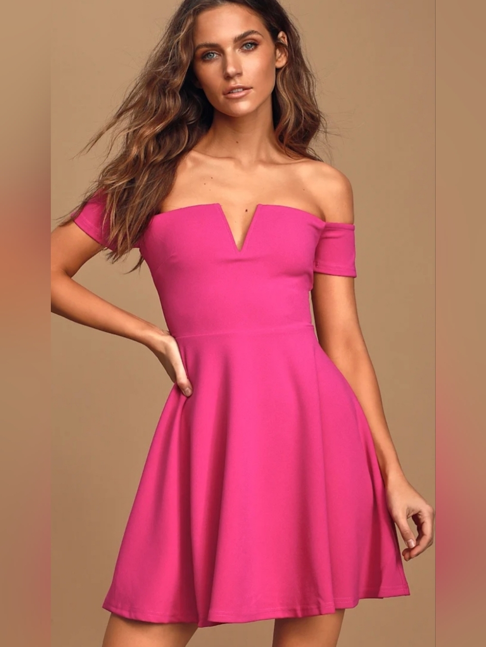 Off-Shoulder Fuchsia Fit & Flare Dress NWT Small.